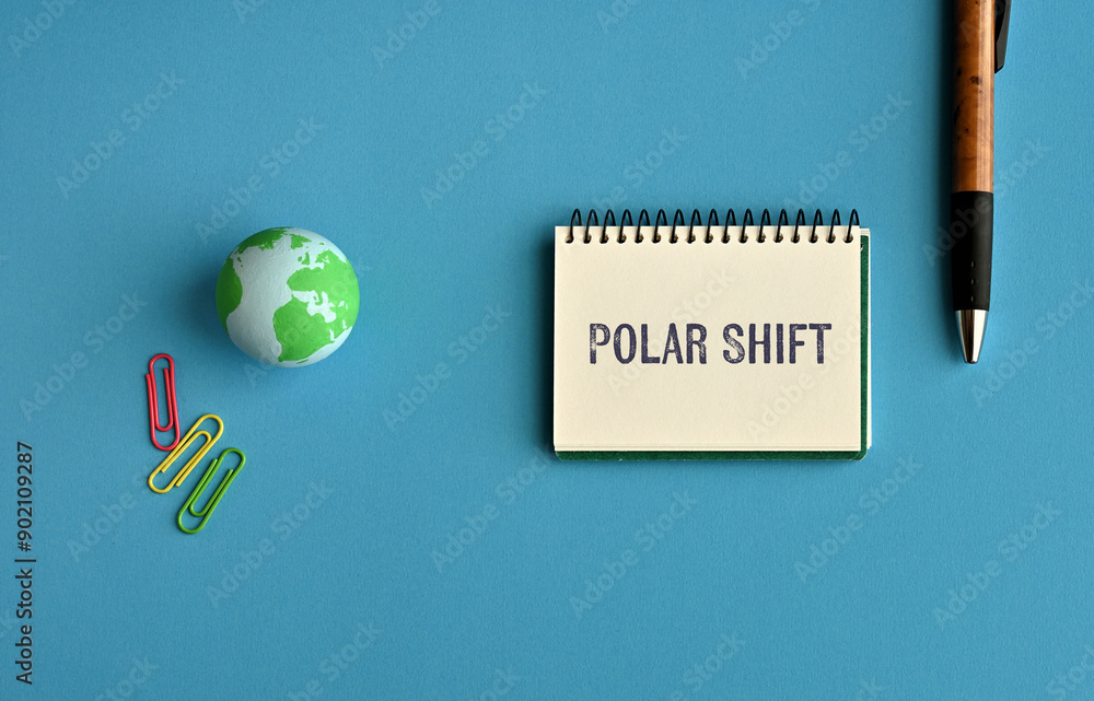 Poster there is notebook with the word polar shift. it is as an eye-catching image.