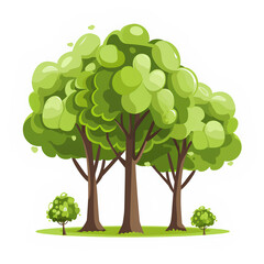 Serene green trees environmental clipart on white background