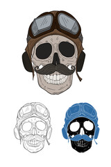 skull with pilot helmet, retro style vector illustration