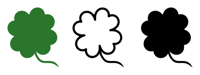 Four leaf clover flat vector icon set isolated on transparent background.