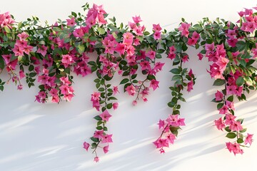 Naklejka premium Pink Bougainvillea Flowers Hanging on White Wall