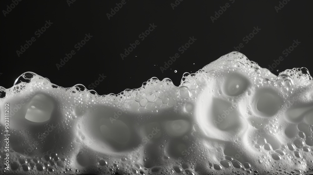 Poster close-up of soap bubbles on a dark background, abstract pattern. cleaning and hygiene concept