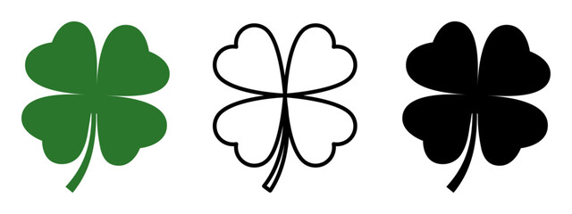 Four leaf clover flat vector icon set isolated on transparent background.