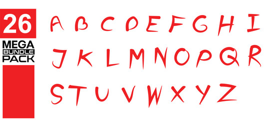 Hand drawn alphabet set red ink 