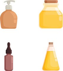 Vector illustration of different cosmetic containers including pump bottle and dropper