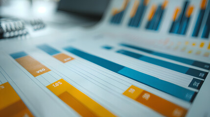 yearly financial report, chart with years data statistics, company progress and growth by year