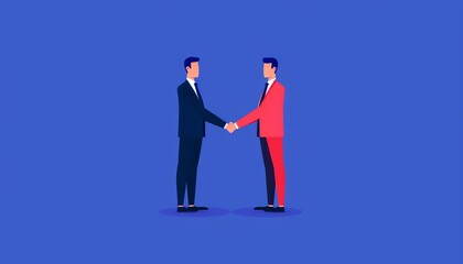 Business negotiation flat design side view dealmaking scene theme cartoon drawing Monochromatic Color Scheme
