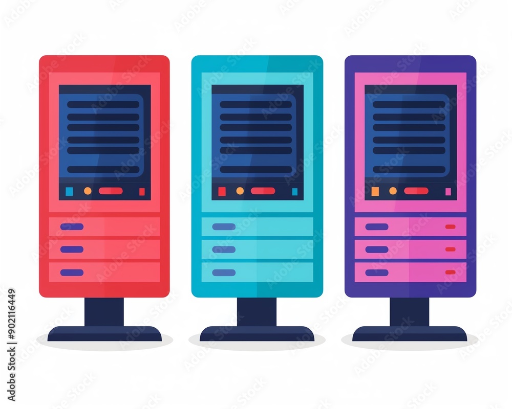Poster computer network flat design side view connectivity setup theme cartoon drawing monochromatic color 