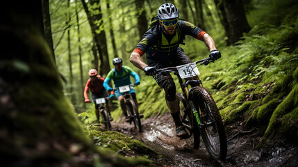 Thrilling Showcase of Ebike Racing in Vibrant Forested Trail - Unstoppable Racers and Immersive Nature
