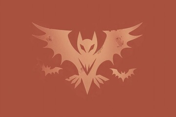 A spooky silhouette of a bat with a textured, distressed look against a rusty red background.