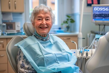 Smiling Senior Woman in Dental Chair
