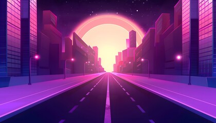 Futuristic city cyberpunk landscape, future, purple lights, modern buildings, night city