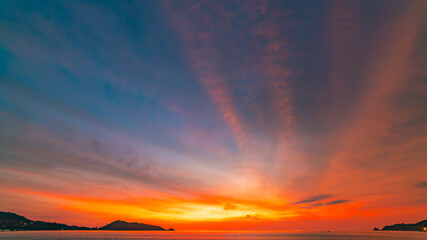 Nature landscape beautiful Light Sunset or sunrise over sea,Colorful clouds dramatic sky seascape,Amazing clouds in sunset sky background