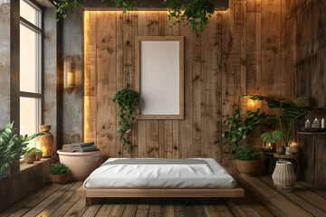 Spa room rustic wooden flooring with empty frame