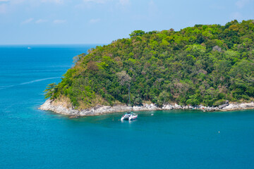 Beautiful sea surface background,Seascape view Waves water surface texture with tropical island in Phuket island Thailand