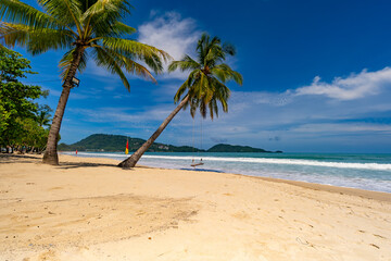 Empty tropical beach and seascape, Beautiful sandy beach and sea in sunny day,Blue sky in good...