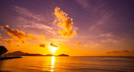 Nature landscape beautiful Light Sunset or sunrise over sea,Colorful clouds dramatic sky...