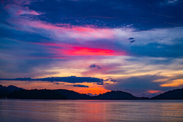 Nature landscape beautiful Light Sunset or sunrise over sea,Colorful clouds dramatic sky seascape,Amazing clouds in sunset sky background