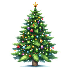 Fototapeta premium A Christmas tree with many ornaments and a star on top