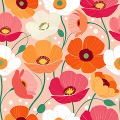 Colorful seamless pattern of Iceland poppies in vibrant hues