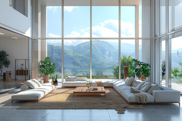 Spacious contemporary living room large windows with empty frame
