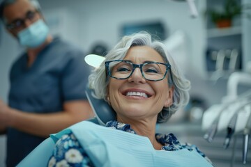 Smiling Senior Woman in Dental Chair