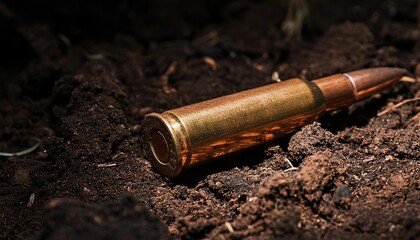 Bullet Cartridge Embedded in Soil: A Close-Up
