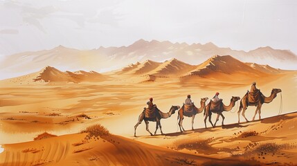 Fototapeta premium Panoramic view of vast sand desert plains in Africa photography