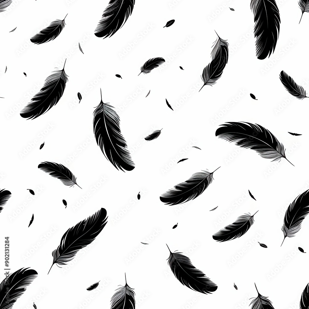 Sticker a black feathers on a white background