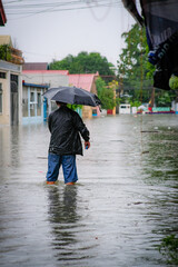 Flood water in the street during the typhoon Carina.