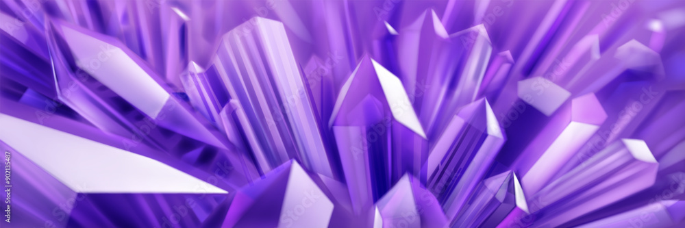 Wall mural abstract background in purple colors with large crystals with highlights on the facets and refractin