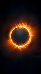 Obraz premium A fiery ring of flames surrounds a dark planet in a dark starry sky.