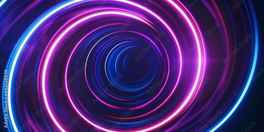 Poster an abstract image displays a neon spiral pattern with purple and blue hues, creating a mesmerizing v
