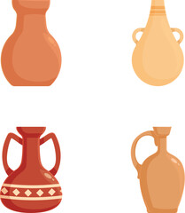 Collection of four vector icons illustrating various styles of classic ceramic vases on a white background