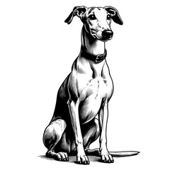 Hand drawn Cute Greyhound dog in full-body, vector sketch isolated on white background.	