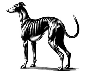 Hand drawn Cute Greyhound dog in full-body, vector sketch isolated on white background.	