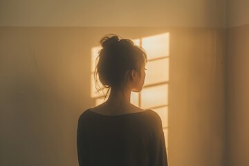 Contemplative Woman in Sunlit Room