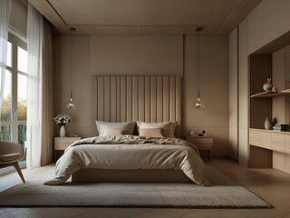 Stylish Bedroom in Calm Beige Colors