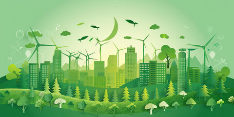 Sustainable Development: How Environmental Conservation and Green Initiatives Promote Growth - Imagine a scene where sustainable development practices such as renewable energy, eco-friendly