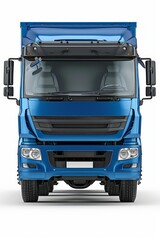 Blue truck front view on white background