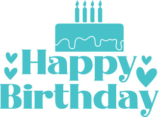 Naklejka premium Happy Birthday typography design on plain white transparent isolated background for card, shirt, hoodie, sweatshirt, apparel, tag, mug, icon, poster or badge