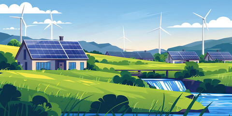 Renewable Energy Revolution: How Clean Energy Sources Drive Sustainable Growth - Visualize a scene where the adoption of renewable energy sources such as solar, wind, and hydroelectric power drives