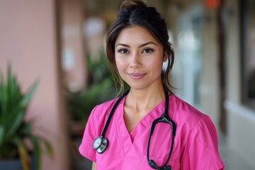Smiling Nurse in Pink Scrubs