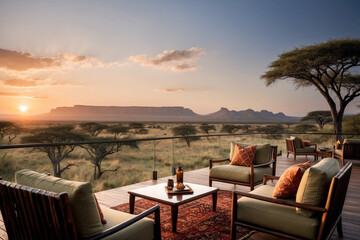 Luxury safari lodge with stunning views, five-star accommodations, and guided tours for an unforgettable wildlife experience.