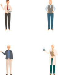 Collection of illustrations featuring men in diverse professional attire, from business to science