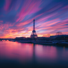 Obraz premium The Eiffel Tower by the Seine River at sunset