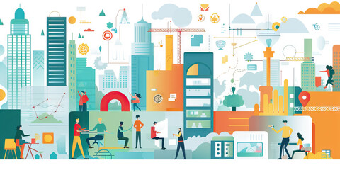 Innovation Ecosystems: How Innovation Hubs Foster Growth and Development - Visualize a scene where innovation hubs and ecosystems support entrepreneurship, creativity, and innovation