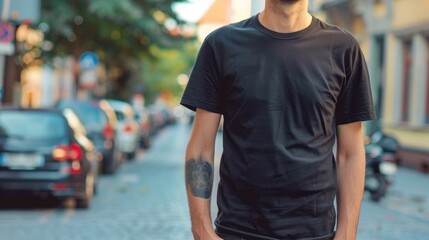 Obraz premium Man in a Black T-Shirt in the City