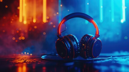 Headphones in Neon Lights