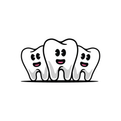 three cute teeth line art fun character style sketch classic vintage design illustration